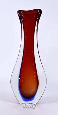 Vintage Murano Sommerso Winged Vase Glass Vase Red Blue Clear 16