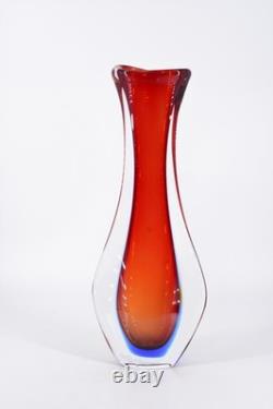 Vintage Murano Sommerso Winged Vase Glass Vase Red Blue Clear 16