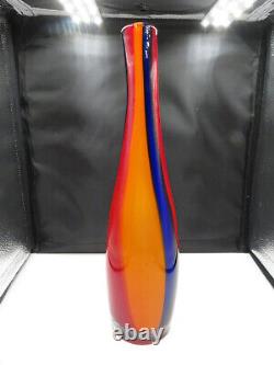 Vintage Murano Striped Art Glass Vase Blue Orange Red Tones