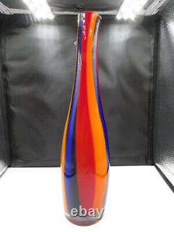 Vintage Murano Striped Art Glass Vase Blue Orange Red Tones