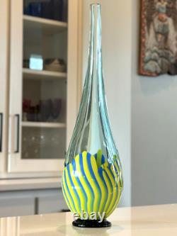 Vintage Murano Striped Blue & Yellow Art Glass Vase (Signed, Seguso Viro)