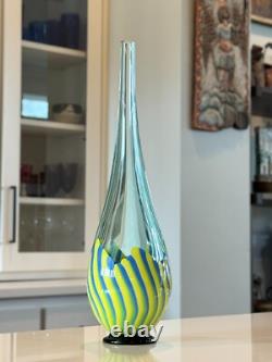 Vintage Murano Striped Blue & Yellow Art Glass Vase (Signed, Seguso Viro)