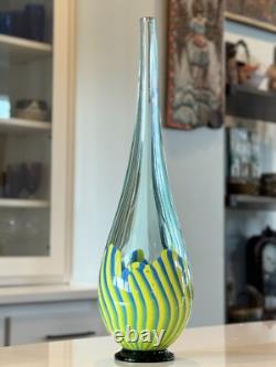 Vintage Murano Striped Blue & Yellow Art Glass Vase (Signed, Seguso Viro)