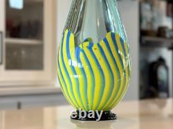 Vintage Murano Striped Blue & Yellow Art Glass Vase (Signed, Seguso Viro)