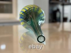 Vintage Murano Striped Blue & Yellow Art Glass Vase (Signed, Seguso Viro)