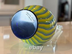 Vintage Murano Striped Blue & Yellow Art Glass Vase (Signed, Seguso Viro)