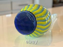 Vintage Murano Striped Blue & Yellow Art Glass Vase (Signed, Seguso Viro)