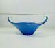 Vintage Murano Style Art Glass Vase Blue White Bowl Handles
