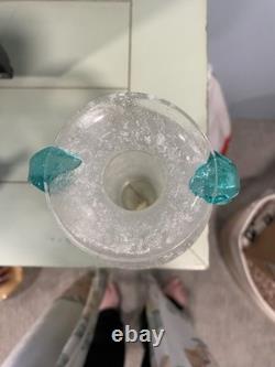 Vintage Murano Style Hand Blown Glass Vase Featuring The Scavo Technique With Teal