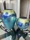 Vintage Murano Style Handmade Mouth Blown Blue / Green Vase Set Made In Germany