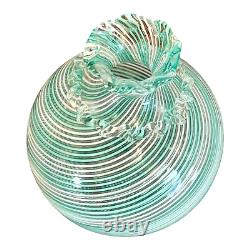 Vintage Murano Teal Swirl Reticello Art Glass Vase by Dino Martens for Toso