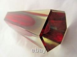 Vintage Murano mandruzzato red in blue haze column sommerso block glass vase