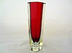 Vintage Murano mandruzzato red in blue haze column sommerso block glass vase