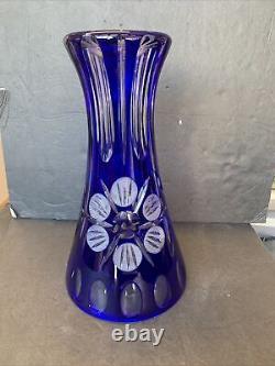 Vintage Nachtmann Cobalt Blue cut clear crystal glass Flower Tall Vase germany