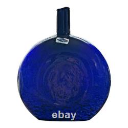 Vintage Nuutajarvi Oiva Toikka Finland Blue Art Glass Flask Vase (Signed)