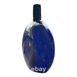 Vintage Nuutajarvi Oiva Toikka Finland Blue Art Glass Flask Vase (Signed)
