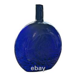 Vintage Nuutajarvi Oiva Toikka Finland Blue Art Glass Flask Vase (Signed)