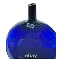 Vintage Nuutajarvi Oiva Toikka Finland Blue Art Glass Flask Vase (Signed)