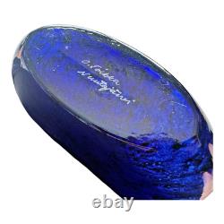 Vintage Nuutajarvi Oiva Toikka Finland Blue Art Glass Flask Vase (Signed)