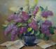 Vintage Oil Painting LILACS IN BLUE GLASS VASE Signed PAL STRAUSS Framed