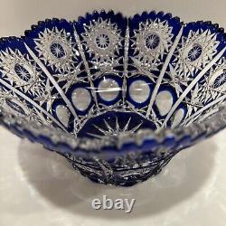 Vintage Original Hand Made Blue White BOHEMIA Glass Bowl/Vase, Czech Republic