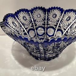 Vintage Original Hand Made Blue White BOHEMIA Glass Bowl/Vase, Czech Republic