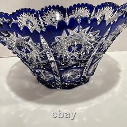 Vintage Original Hand Made Blue White BOHEMIA Glass Bowl/Vase, Czech Republic