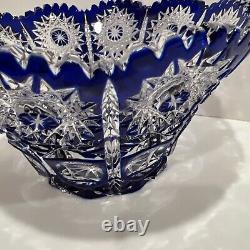 Vintage Original Hand Made Blue White BOHEMIA Glass Bowl/Vase, Czech Republic