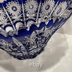 Vintage Original Hand Made Blue White BOHEMIA Glass Bowl/Vase, Czech Republic