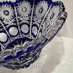 Vintage Original Hand Made Blue White BOHEMIA Glass Bowl/Vase, Czech Republic