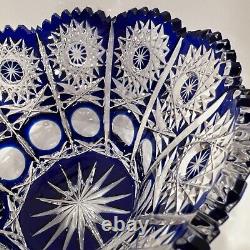 Vintage Original Hand Made Blue White BOHEMIA Glass Bowl/Vase, Czech Republic