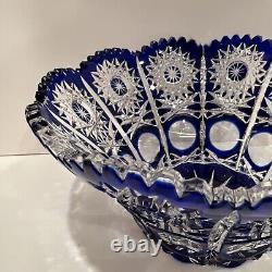 Vintage Original Hand Made Blue White BOHEMIA Glass Bowl/Vase, Czech Republic