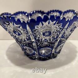 Vintage Original Hand Made Blue White BOHEMIA Glass Bowl/Vase, Czech Republic