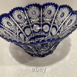 Vintage Original Hand Made Blue White BOHEMIA Glass Bowl/Vase, Czech Republic