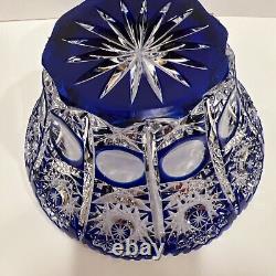 Vintage Original Hand Made Blue White BOHEMIA Glass Bowl/Vase, Czech Republic