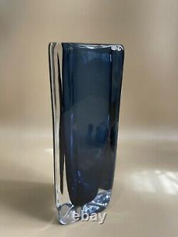 Vintage Orrefors Tall Blue Glass Vase #3812 9