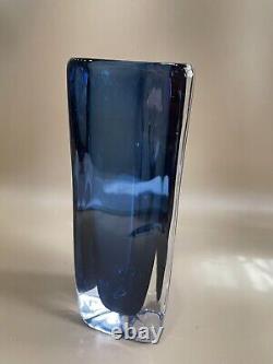 Vintage Orrefors Tall Blue Glass Vase #3812 9