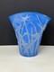 Vintage Phoenix Glass Blue Frosted 8-1/4 Flaring Vase Grasshoppers on Reeds