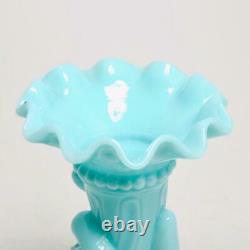 Vintage Portieux Vallerysthal Blue Opaline Glass Hand Vase, 8h