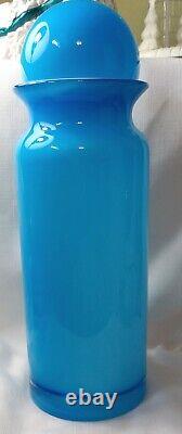 Vintage Pottery Barn Hand Blown Glass Vase With Bubble Top Turquoise Blue 15.5