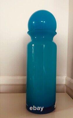 Vintage Pottery Barn Hand Blown Glass Vase With Bubble Top Turquoise Blue 15.5