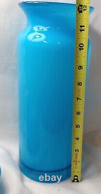 Vintage Pottery Barn Hand Blown Glass Vase With Bubble Top Turquoise Blue 15.5