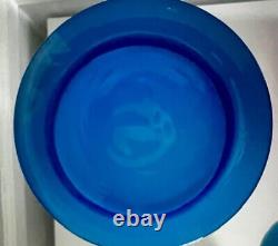 Vintage Pottery Barn Hand Blown Glass Vase With Bubble Top Turquoise Blue 15.5