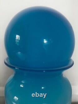 Vintage Pottery Barn Hand Blown Glass Vase With Bubble Top Turquoise Blue 15.5