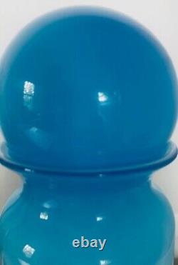 Vintage Pottery Barn Hand Blown Glass Vase With Bubble Top Turquoise Blue 15.5