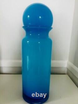 Vintage Pottery Barn Hand Blown Glass Vase With Bubble Top Turquoise Blue 15.5