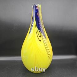 Vintage Professional Studio/Murano Italy Sommerso 14 Art Glass Vase Blue Yellow