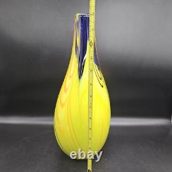 Vintage Professional Studio/Murano Italy Sommerso 14 Art Glass Vase Blue Yellow