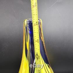 Vintage Professional Studio/Murano Italy Sommerso 14 Art Glass Vase Blue Yellow
