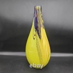 Vintage Professional Studio/Murano Italy Sommerso 14 Art Glass Vase Blue Yellow